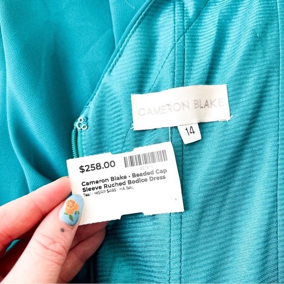 LAST CHANCE Cameron Blake • Beaded Cap Sleeve Ruched Bodice Dress • 14 - Picture 13 of 14